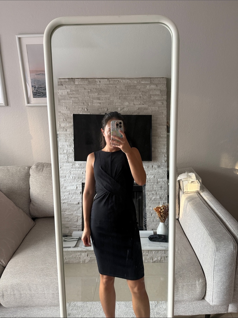 Topshop Black Sleeveless Twist-Front Midi Sheath Dress